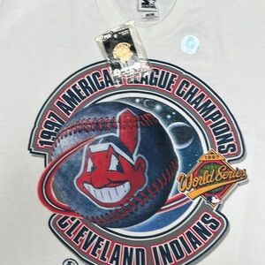 Cleveland Indians 1997 MLB League Champs Starter Shirt XL plus 2001 100 yr pin!